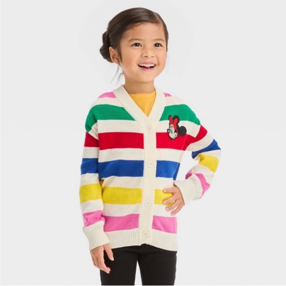 Disney 100 Minnie Mouse Knit Rainbow Cardigan Sweater 18 months Striped New